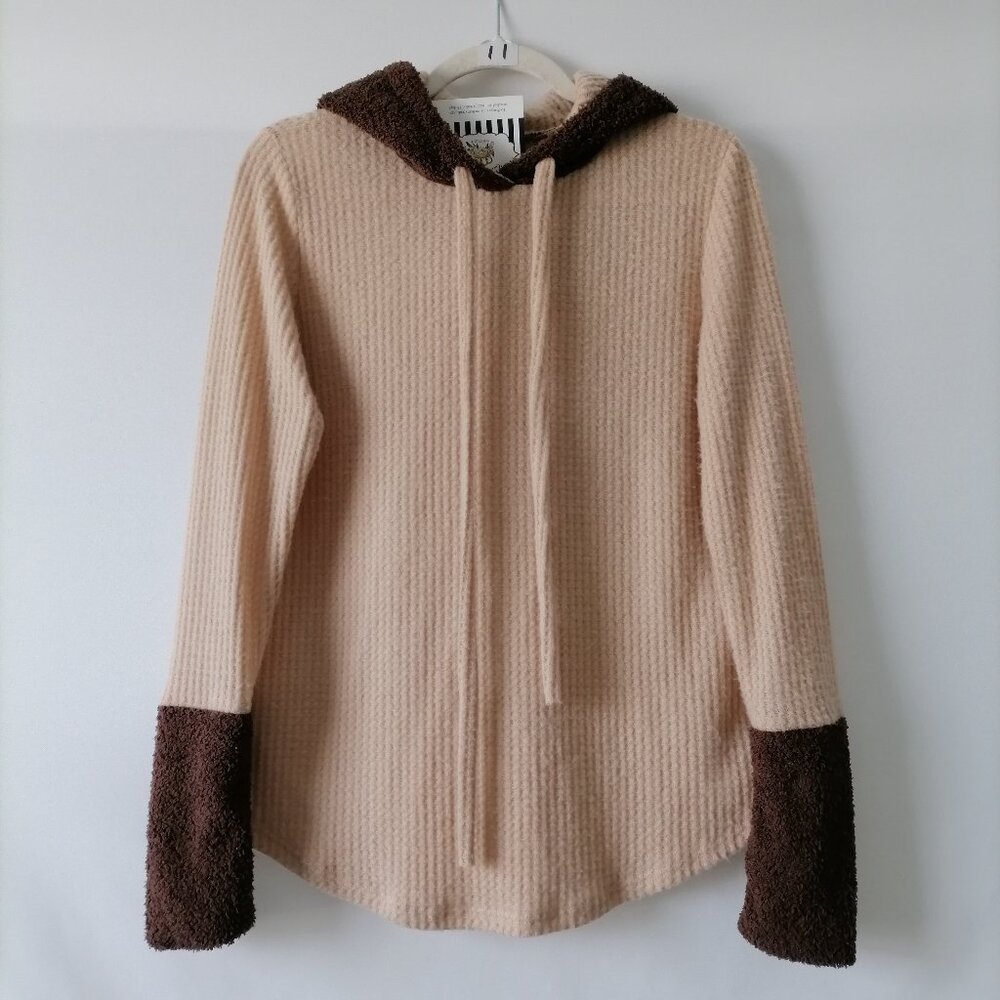 NWT 7th Roy Women's Beige-Brown Penny Bone Drawstring Pullover Hoodie Size Small